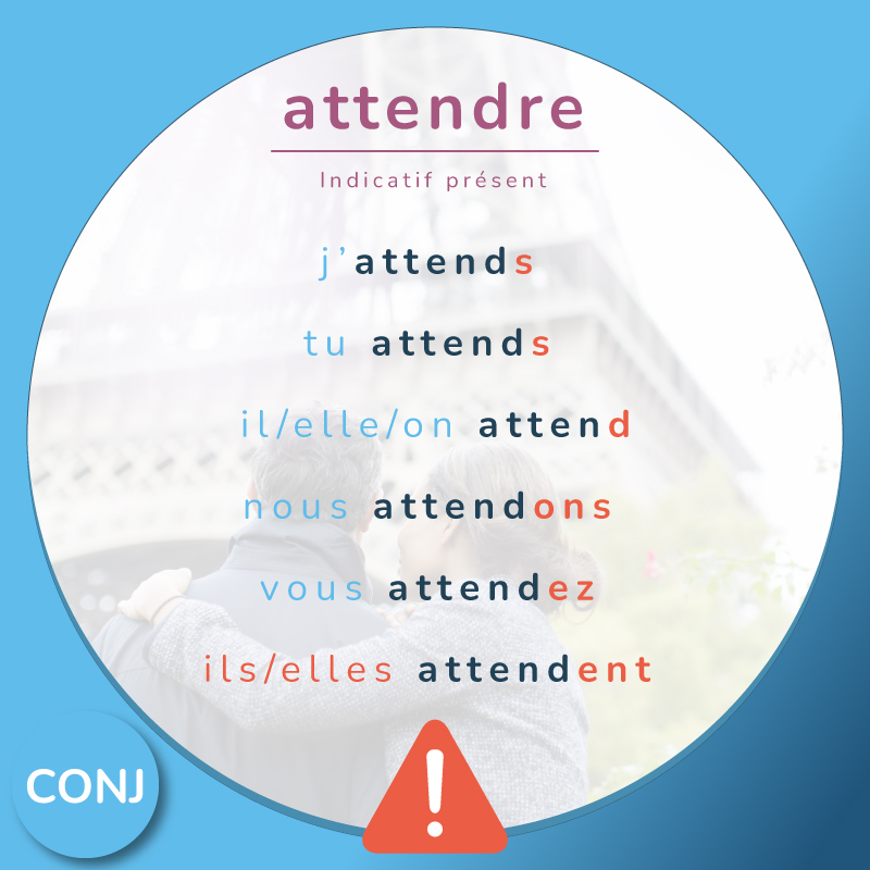 Conjugation of the verb attendre (to wait) in the French present tense