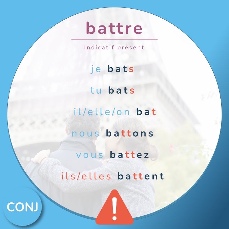 Conjugation of the verb battre (to beat) in the French present tense