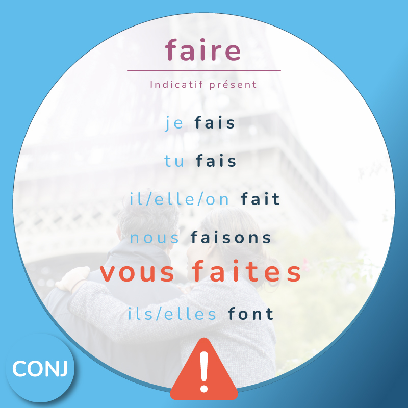 Conjugation of the verb faire (to do) in the French present tense