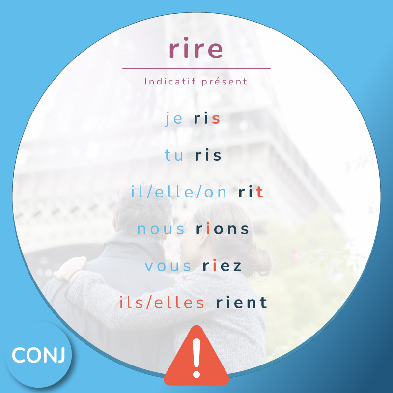 Conjugation of the verb rire (to laugh) in the French present tense