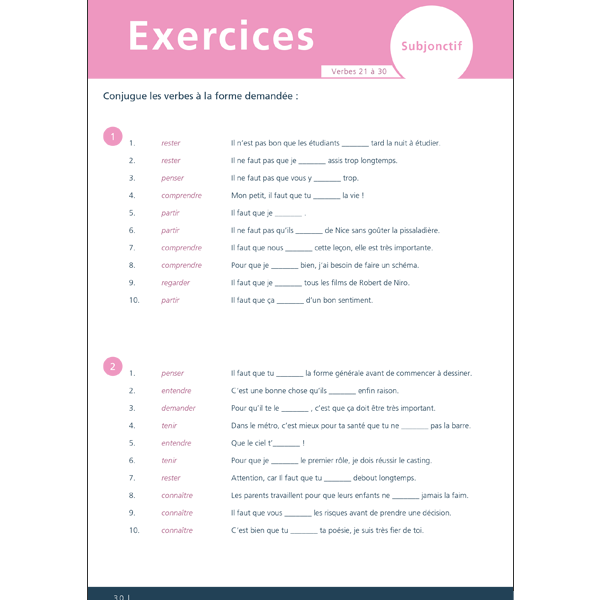 1,000 exercise sentences on the 50 most used verbs in French